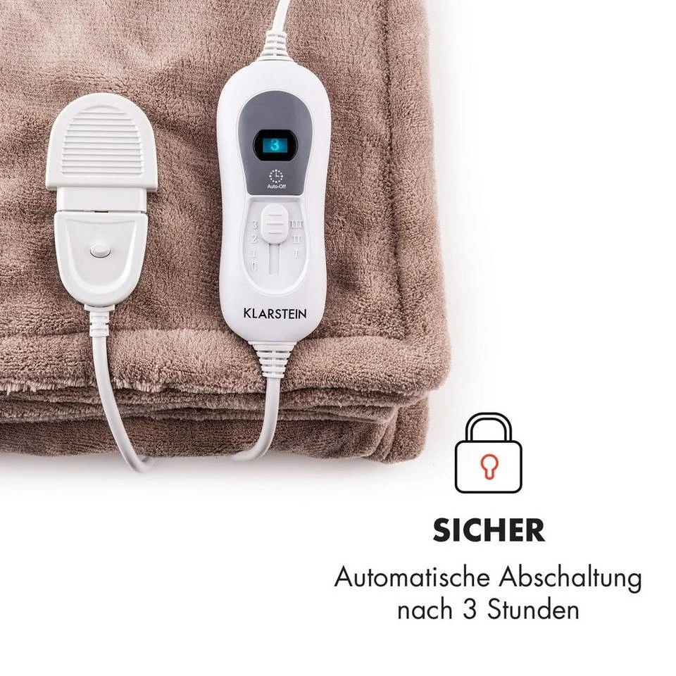 Klarstein Heizdecke »Dr. Watson XL Heizdecke 120 W 3 Temperaturstufen 180 x 130 cm Bedienteil«, Wärmedecke elektrische Heizdecke mit Abschaltautomatik beheizbare Decke Kuscheldecke Braun, Beige, Schwarz, Grau 20 Klarstein Heizdecke »Dr. Watson XL Heizdecke 120 W 3 Temperaturstufen 180 x 130 cm Bedienteil«, Wärmedecke elektrische Heizdecke mit Abschaltautomatik beheizbare Decke Kuscheldecke Braun, Beige, Schwarz, Grau – Bild 20