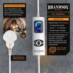 Brandson Heizdecke, Brandson - Heizdecke - Kuschelheizdecke XXL 180x130 cm – Elektrische Wärmedecke mit Timer – Überhitzungsschutz – Abschaltautomatik – 6 Heizstufen - 160 Watt - grau -Heizdecken Verkaufsgeschäft 99674f08 d3cc 56c0 836c 04aee382180a
