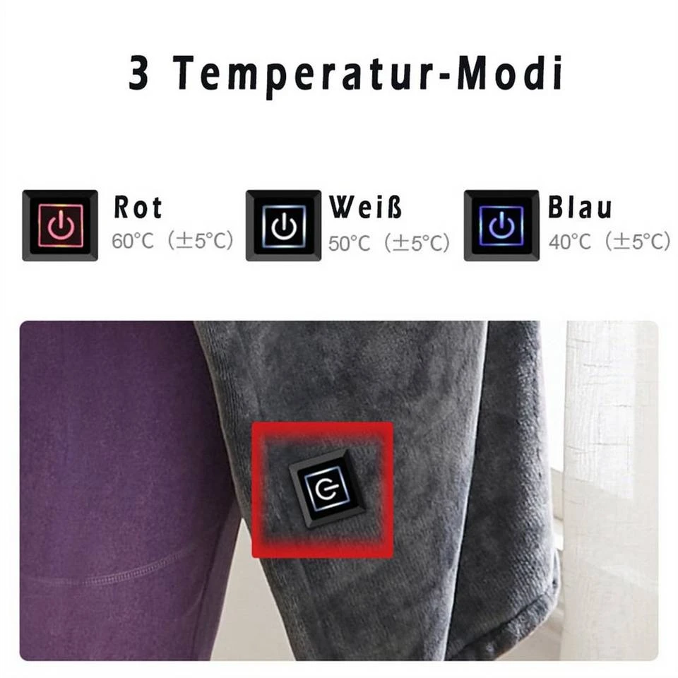 HOBÙBÙME HOBÙBÙME Heizdecke »USB-Heizdecke, wiederaufladbares Heizkissen, wärmende elektrische Sofadecke aus Korallenfleece, Wärmedecke für das Auto, 3-stufige Temperaturregelung und multifunktionale elektrische Heizdecke für den Winter(150*85CM)« 3 HOBÙBÙME HOBÙBÙME Heizdecke »USB-Heizdecke, wiederaufladbares Heizkissen, wärmende elektrische Sofadecke aus Korallenfleece, Wärmedecke für das Auto, 3-stufige Temperaturregelung und multifunktionale elektrische Heizdecke für den Winter(150*85CM)« – Bild 3