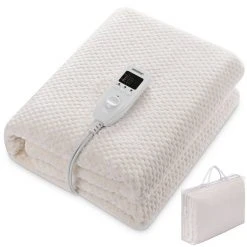 Deuba Heizdecke, Wärmeunterbett 150x80cm 5 Stufen Timer Coral Fleece 60W creme Wärmedecke Überhitzungsschutz waschbar