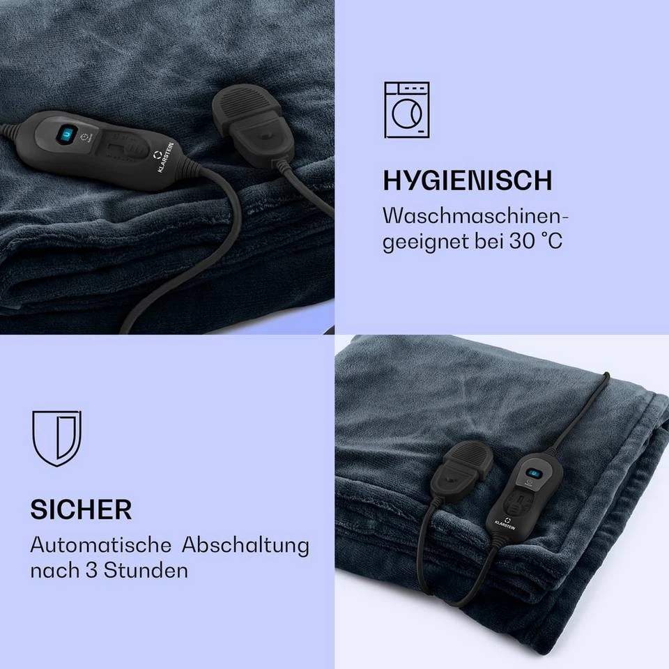 Klarstein Heizdecke »Dr. Watson XL Heizdecke 120 W 3 Temperaturstufen 180 x 130 cm Bedienteil«, Wärmedecke elektrische Heizdecke mit Abschaltautomatik beheizbare Decke Kuscheldecke Braun, Beige, Schwarz, Grau 3 Klarstein Heizdecke »Dr. Watson XL Heizdecke 120 W 3 Temperaturstufen 180 x 130 cm Bedienteil«, Wärmedecke elektrische Heizdecke mit Abschaltautomatik beheizbare Decke Kuscheldecke Braun, Beige, Schwarz, Grau – Bild 3
